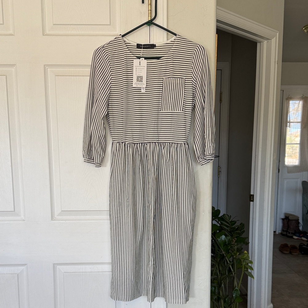 Amazon Black and White Striped Midi Dress